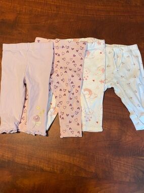 Baby Girls Pink & Light Purple Heart and Cloud Print Leggings Set